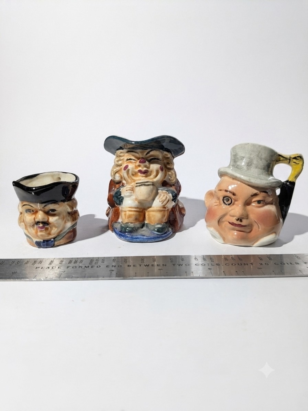 Vintage Miniature Toby Jugs Lot of 3 Hand Painted British Character Mugs Algy